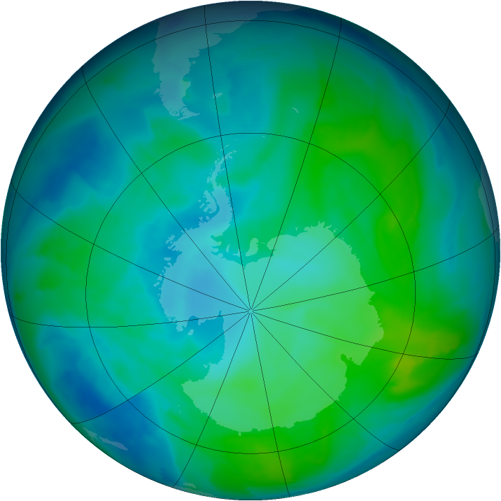 Antarctic ozone map for 29 January 2013